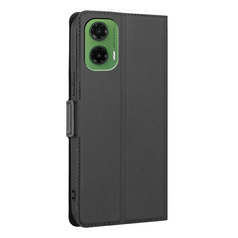 For Motorola Moto G35 5G Case Card Holder Twill Texture Leather Phone Cover - Black