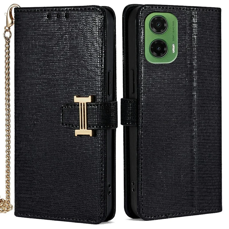 For Motorola Moto G35 5G Case Wallet Sequins Leather Crossbody Phone Cover - Black