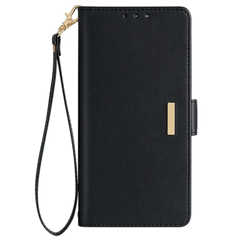 For Motorola Moto G55 5G Case PU Leather Wallet Stand Phone Cover with Crossbody Shoulder Strap - Black