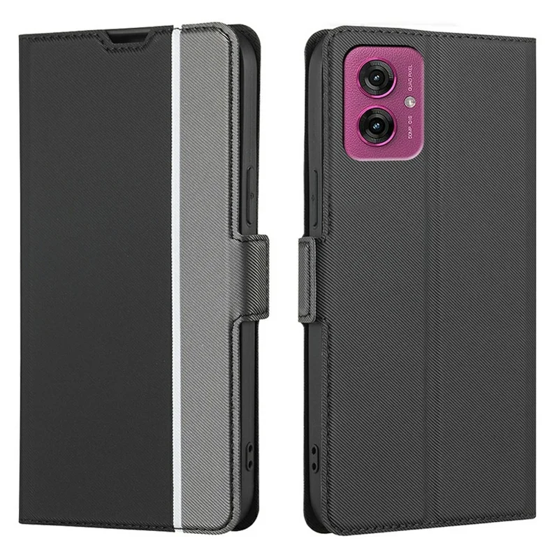 For Motorola Moto G55 5G Case Card Holder Twill Texture Leather Phone Cover - Black
