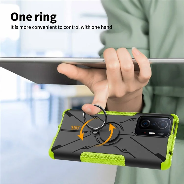 For Xiaomi 11T Pro 5G / 11T 5G PC + TPU Anti-scratch Anti-drop Cover Adjustable Ring Kickstand Phone Back Case - Green