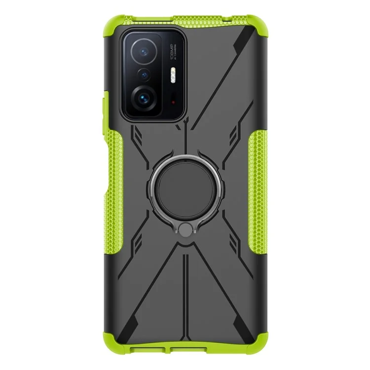 For Xiaomi 11T Pro 5G / 11T 5G PC + TPU Anti-scratch Anti-drop Cover Adjustable Ring Kickstand Phone Back Case - Green