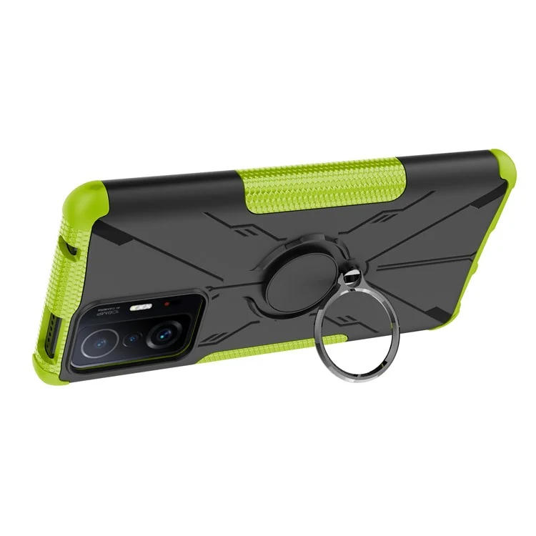 For Xiaomi 11T Pro 5G / 11T 5G PC + TPU Anti-scratch Anti-drop Cover Adjustable Ring Kickstand Phone Back Case - Green