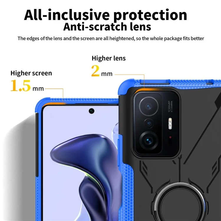 For Xiaomi 11T Pro 5G / 11T 5G PC + TPU Anti-scratch Anti-drop Cover Adjustable Ring Kickstand Phone Back Case - Green