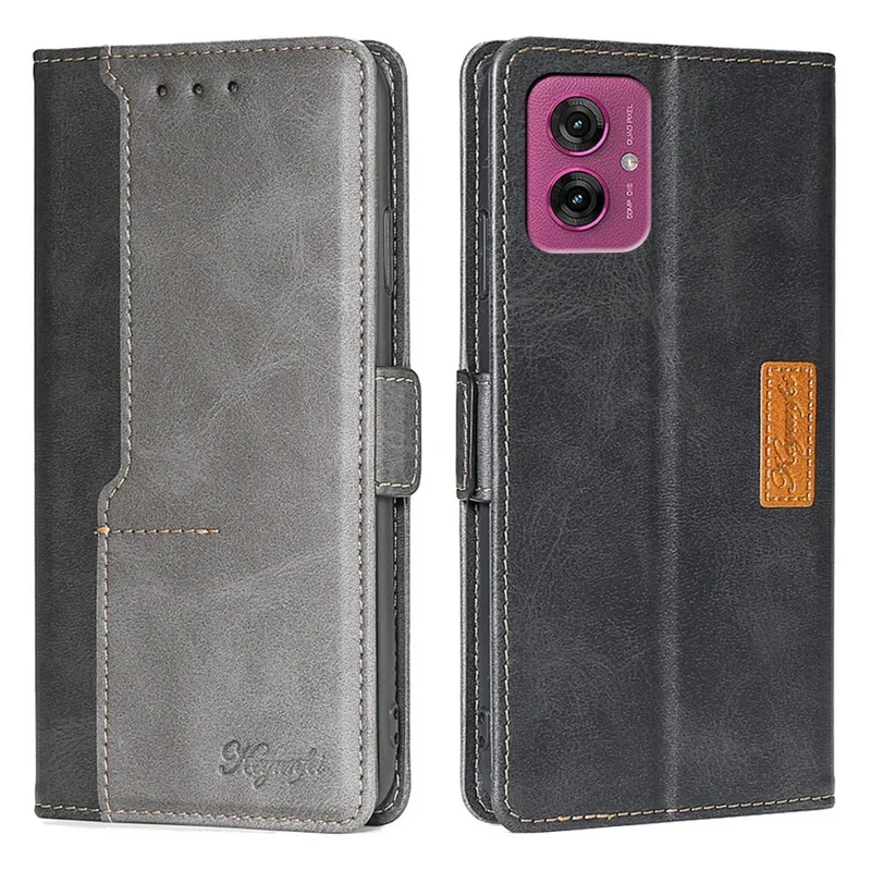 For Motorola Moto G55 5G Case Contrast Color Wallet Leather Phone Cover - Black + Grey