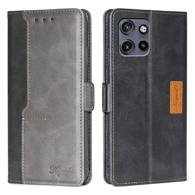 Étui de téléphone pour Motorola Edge 50 Neo 5G / Moto S50 5G / ThinkPhone 25 5G Portefeuille Bicolore en Cuir - Noir + Gris