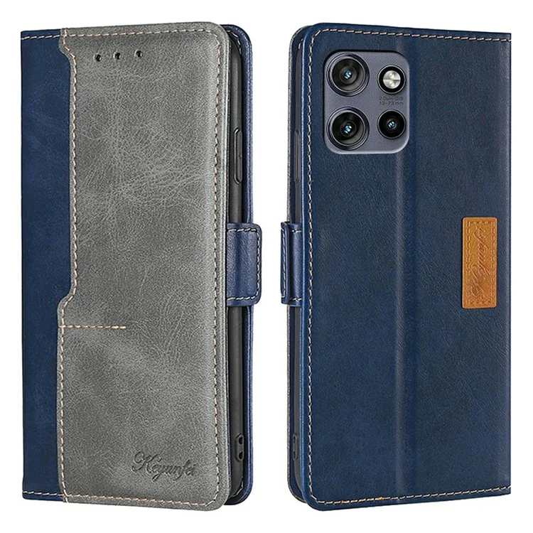 Phone Case For Motorola Edge 50 Neo 5G / Moto S50 5G / ThinkPhone 25 5G Contrast Color Wallet Leather Cover - Blue + Grey