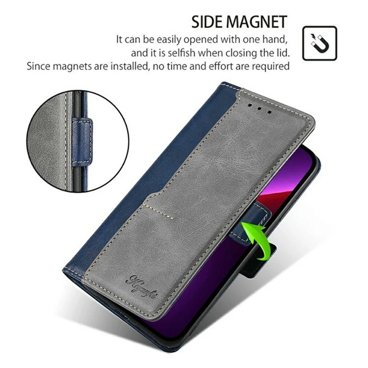 Phone Case For Motorola Edge 50 Neo 5G / Moto S50 5G / ThinkPhone 25 5G Contrast Color Wallet Leather Cover - Blue + Grey