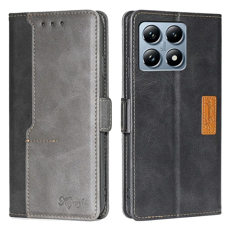 For Xiaomi 14T Pro Case Contrast Color Wallet Leather Phone Cover - Black + Grey