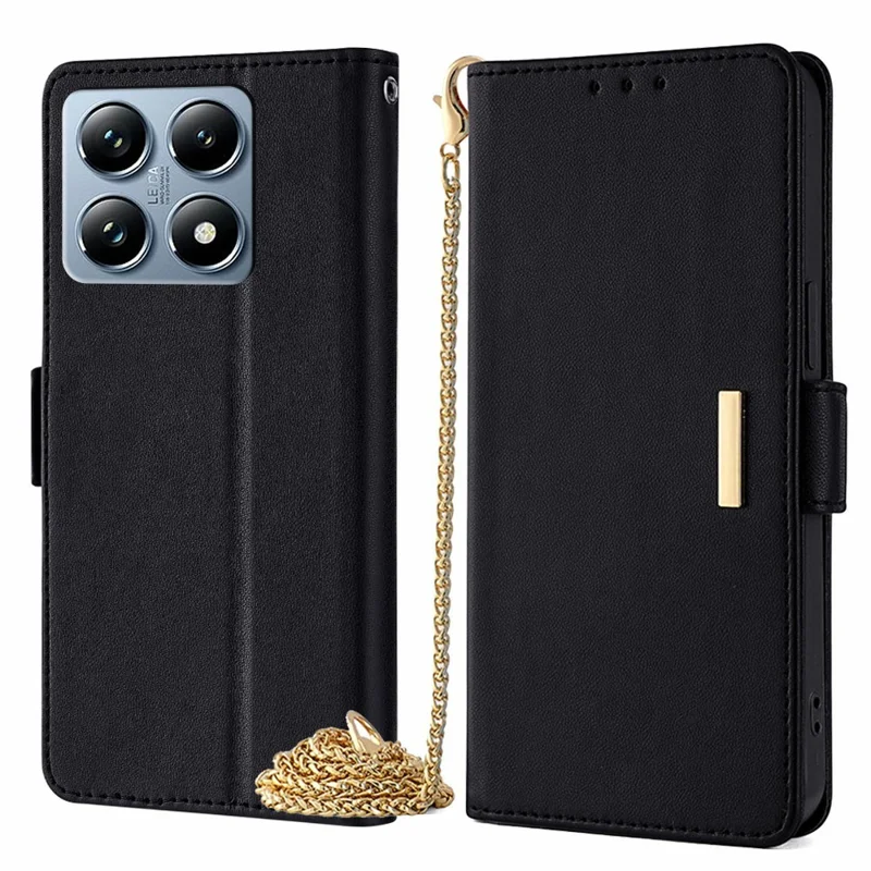 For Xiaomi 14T Pro Case PU Leather Wallet Stand Phone Cover with Crossbody Shoulder Strap - Black