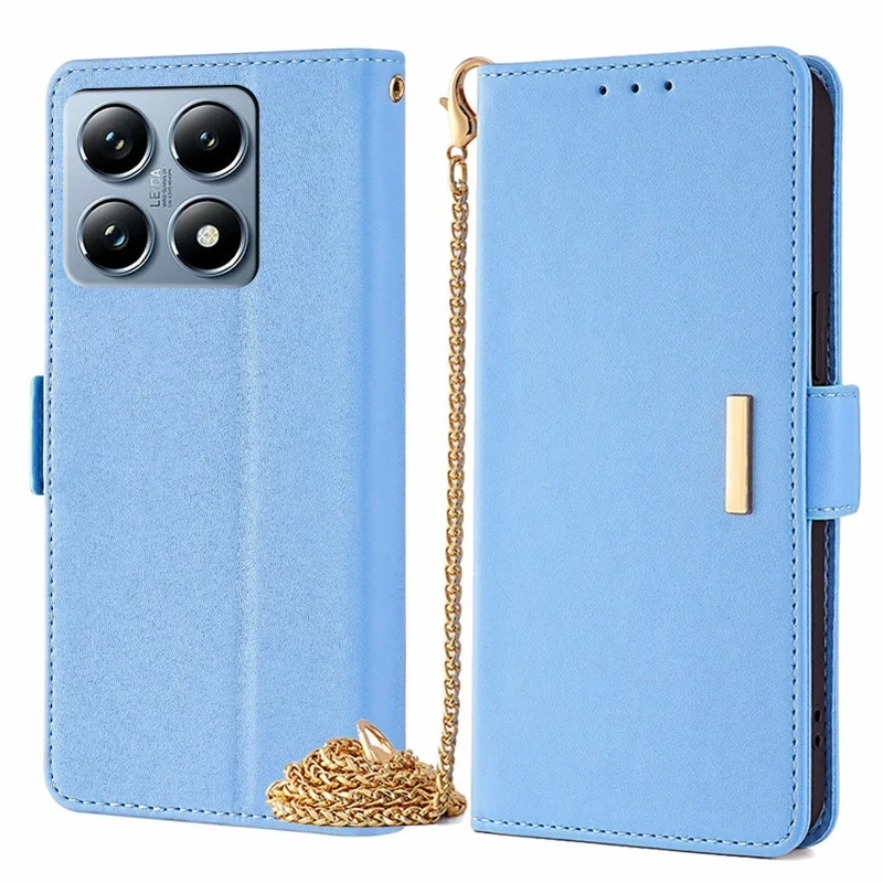 For Xiaomi 14T Pro Case PU Leather Wallet Stand Phone Cover with Crossbody Shoulder Strap - Blue