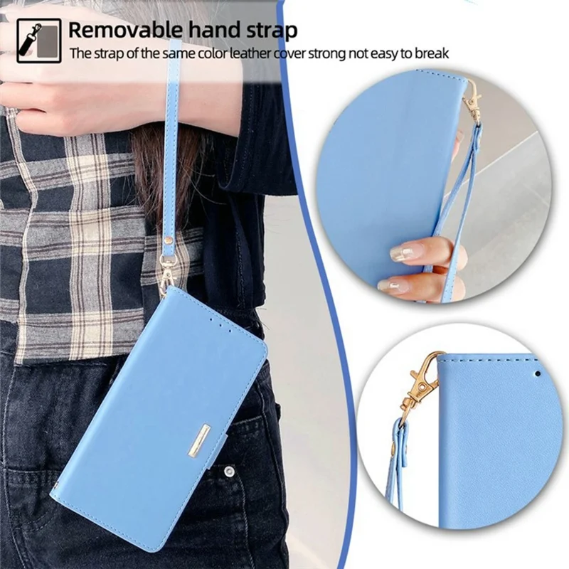For Xiaomi 14T Pro Case PU Leather Wallet Stand Phone Cover with Crossbody Shoulder Strap - Blue