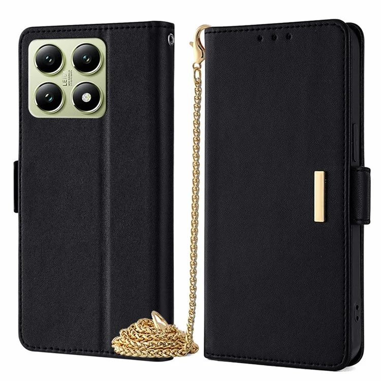 Funda de Cuero Sintético para Xiaomi 14T con Cartera, Soporte y Correa Bandolera - Negro