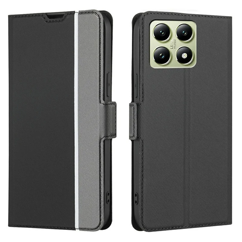 For Xiaomi 14T Case Card Holder Twill Texture Leather Phone Cover - Black