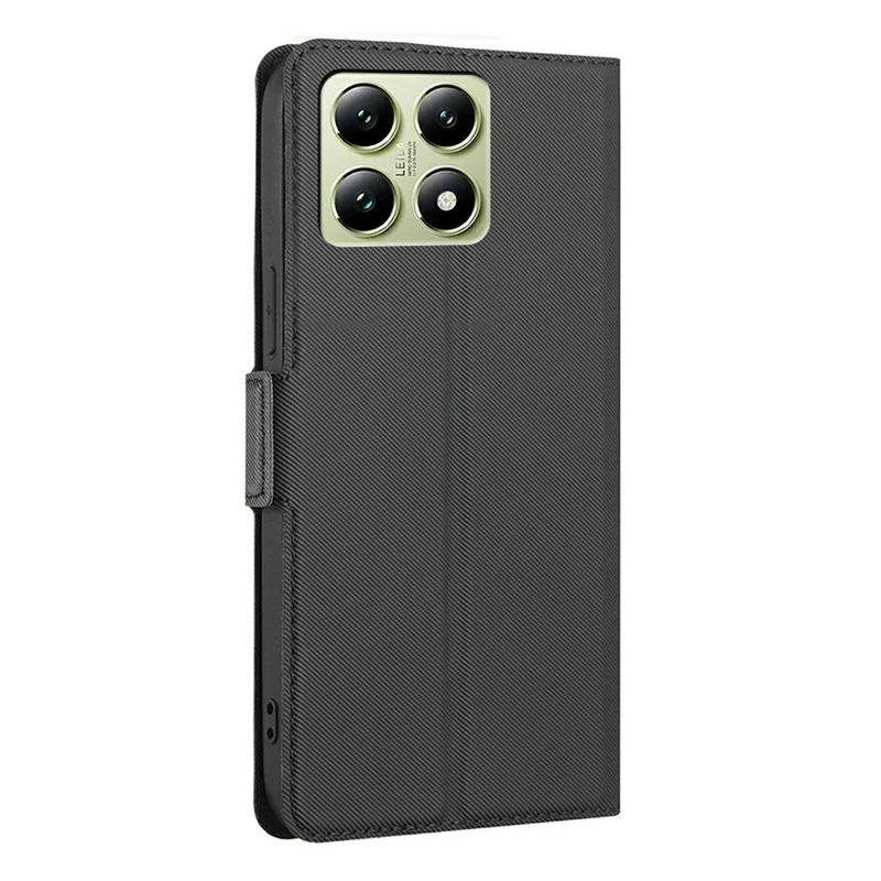 For Xiaomi 14T Case Card Holder Twill Texture Leather Phone Cover - Black