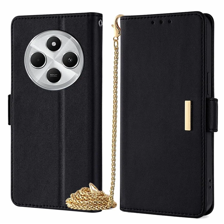 Capa de Celular para Xiaomi Redmi 14C 4G / 14R 5G / A4 5G / Poco C75 4G em Couro Sintético com Carteira, Suporte e Alça Transversal - Preto