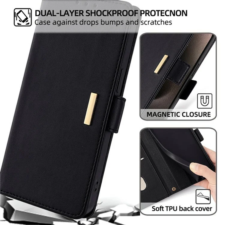 Capa de Celular para Xiaomi Redmi 14C 4G / 14R 5G / A4 5G / Poco C75 4G em Couro Sintético com Carteira, Suporte e Alça Transversal - Preto
