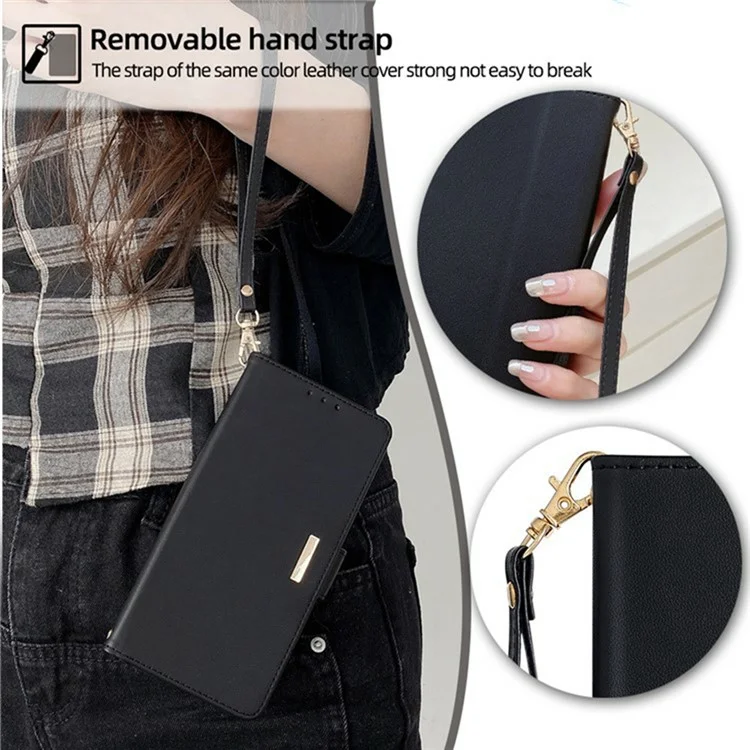 Capa de Celular para Xiaomi Redmi 14C 4G / 14R 5G / A4 5G / Poco C75 4G em Couro Sintético com Carteira, Suporte e Alça Transversal - Preto