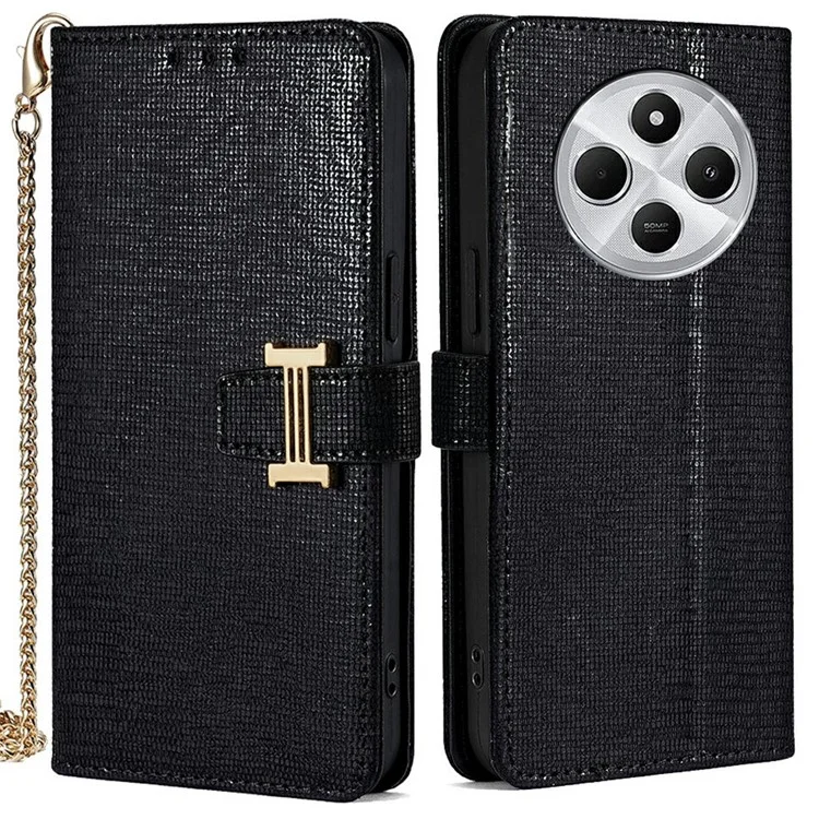 Capa de Celular Para Xiaomi Redmi 14C 4G / 14R 5G / A4 5G / Poco C75 4G Carteira com Lantejoulas Capa de Couro Transversal - Preto