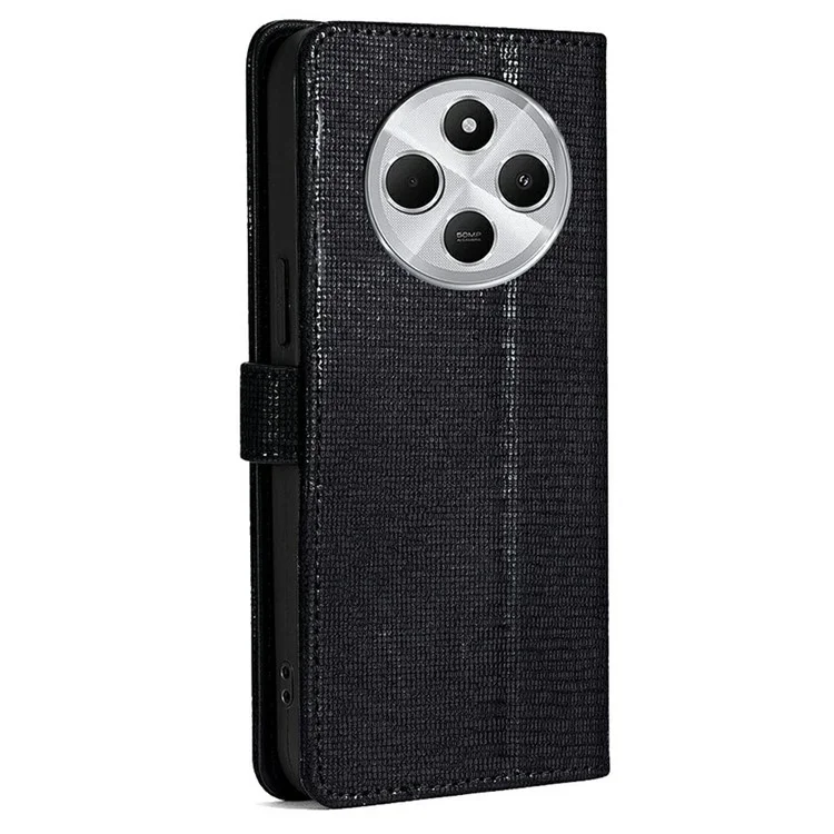 Capa de Celular Para Xiaomi Redmi 14C 4G / 14R 5G / A4 5G / Poco C75 4G Carteira com Lantejoulas Capa de Couro Transversal - Preto
