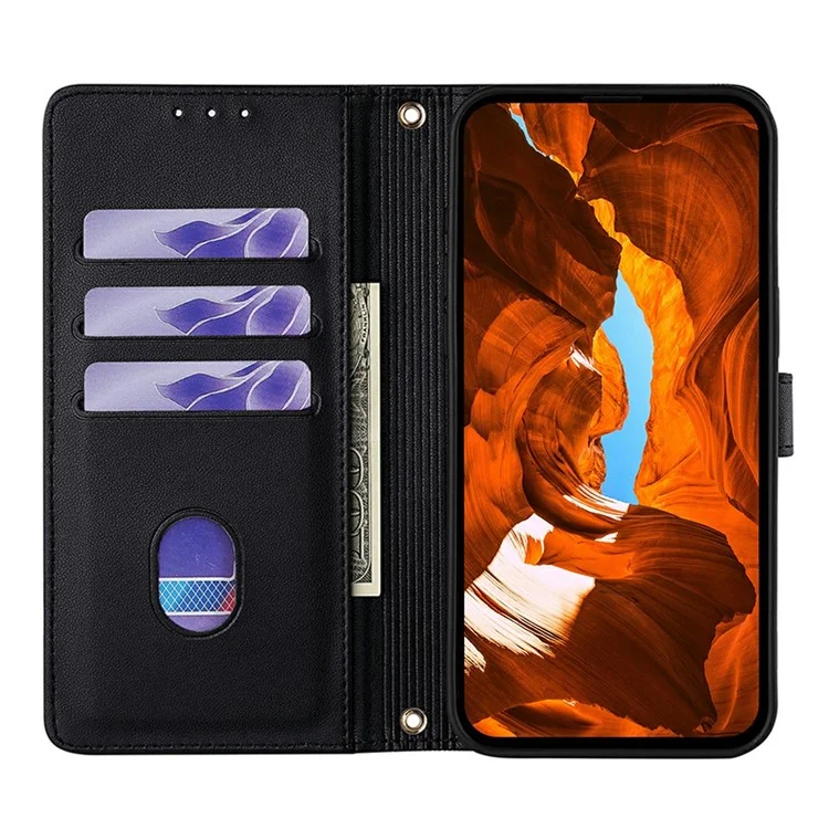 Capa de Celular Para Xiaomi Redmi 14C 4G / 14R 5G / A4 5G / Poco C75 4G Carteira com Lantejoulas Capa de Couro Transversal - Preto