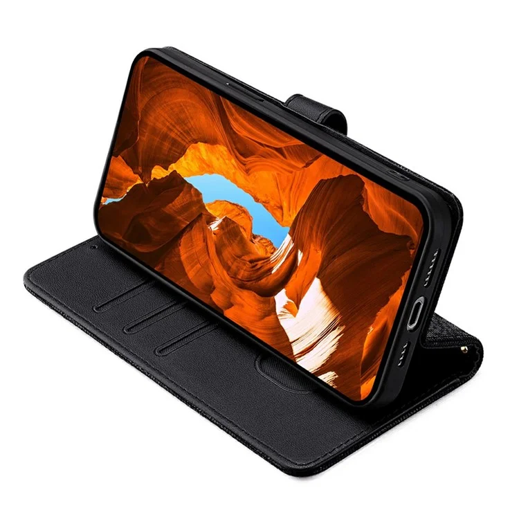 Capa de Celular Para Xiaomi Redmi 14C 4G / 14R 5G / A4 5G / Poco C75 4G Carteira com Lantejoulas Capa de Couro Transversal - Preto