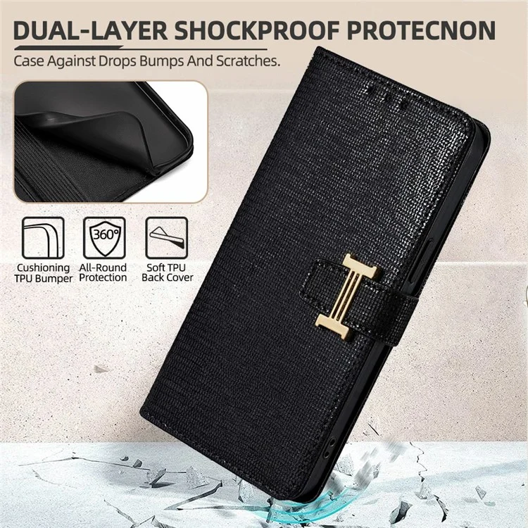 Capa de Celular Para Xiaomi Redmi 14C 4G / 14R 5G / A4 5G / Poco C75 4G Carteira com Lantejoulas Capa de Couro Transversal - Preto