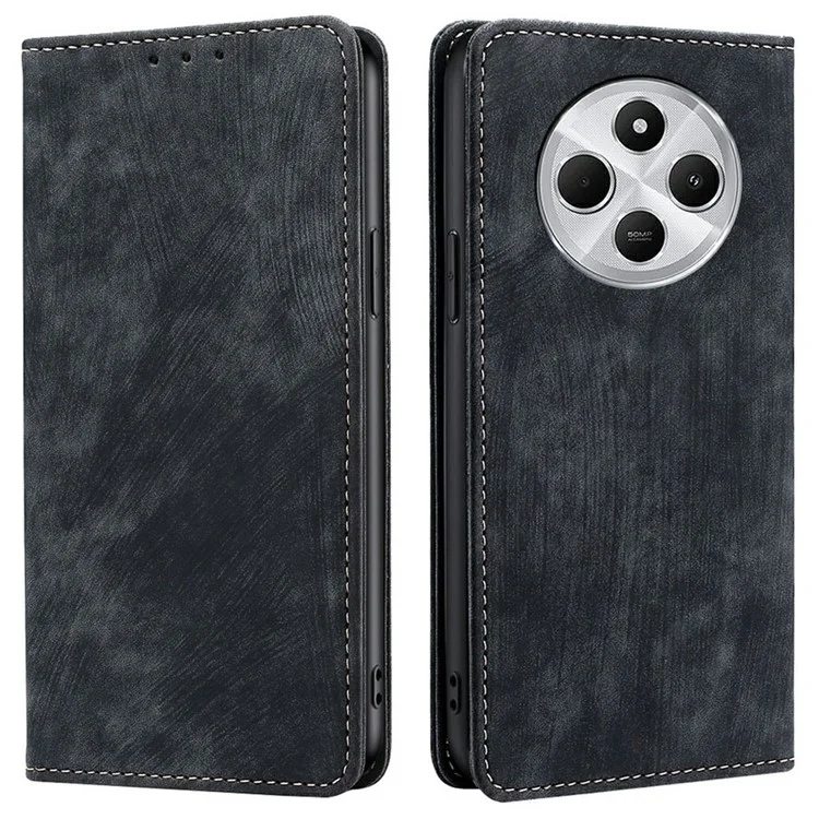 Capa de Celular para Xiaomi Redmi 14C 4G / 14R 5G / A4 5G / Poco C75 4G com Bloqueio RFID Carteira de Couro - Preto