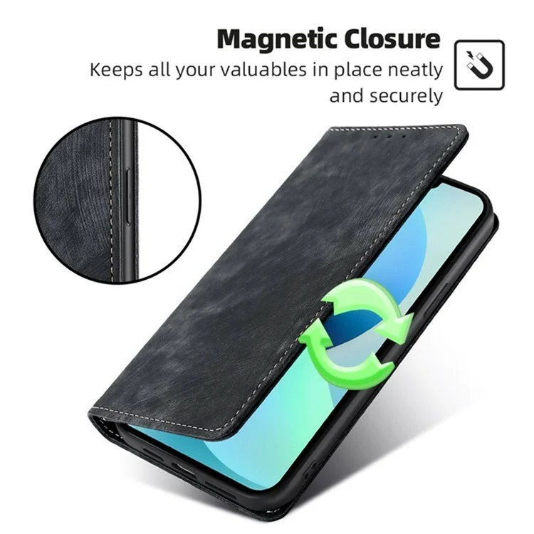 Capa de Celular para Xiaomi Redmi 14C 4G / 14R 5G / A4 5G / Poco C75 4G com Bloqueio RFID Carteira de Couro - Preto