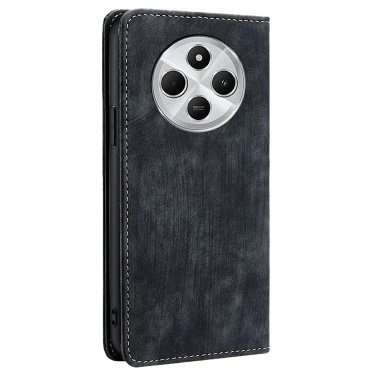 Capa de Celular para Xiaomi Redmi 14C 4G / 14R 5G / A4 5G / Poco C75 4G com Bloqueio RFID Carteira de Couro - Preto
