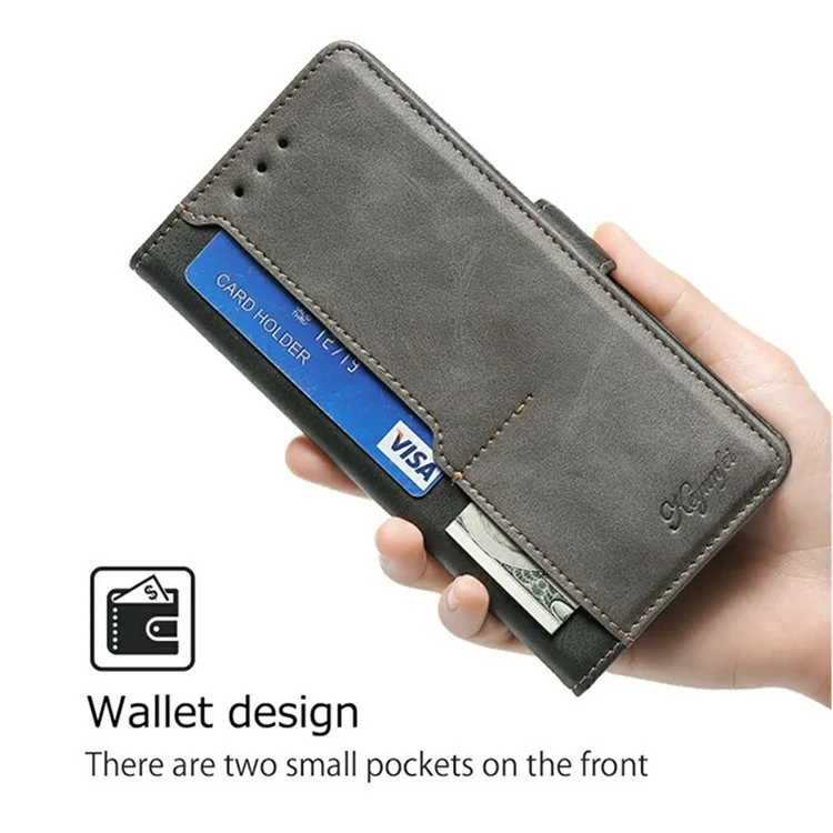Capa de Celular Para Xiaomi Redmi 14C 4G / 14R 5G / A4 5G / Poco C75 4G Carteira de Cores em Contraste em Couro - Preto + Cinza