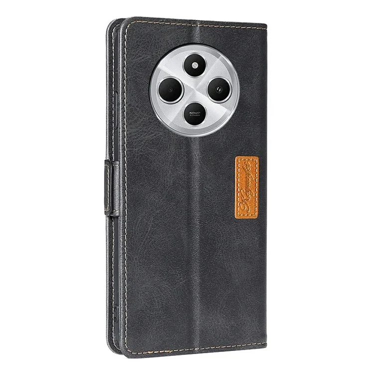 Capa de Celular Para Xiaomi Redmi 14C 4G / 14R 5G / A4 5G / Poco C75 4G Carteira de Cores em Contraste em Couro - Preto + Cinza