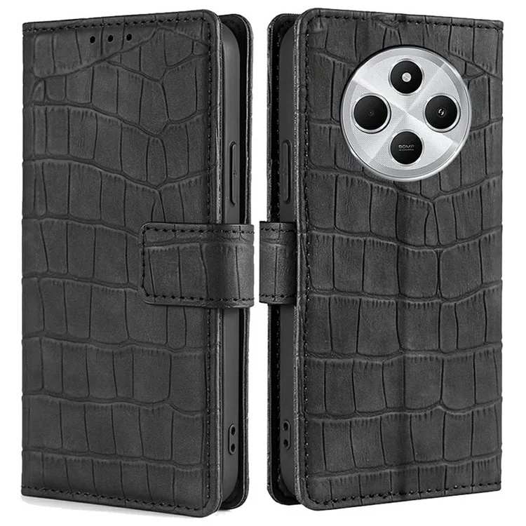 Capa de Celular Para Xiaomi Redmi 14C 4G / 14R 5G / A4 5G / Poco C75 4G Textura de Crocodilo em Couro PU - Preto