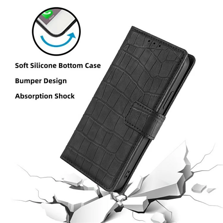 Capa de Celular Para Xiaomi Redmi 14C 4G / 14R 5G / A4 5G / Poco C75 4G Textura de Crocodilo em Couro PU - Preto