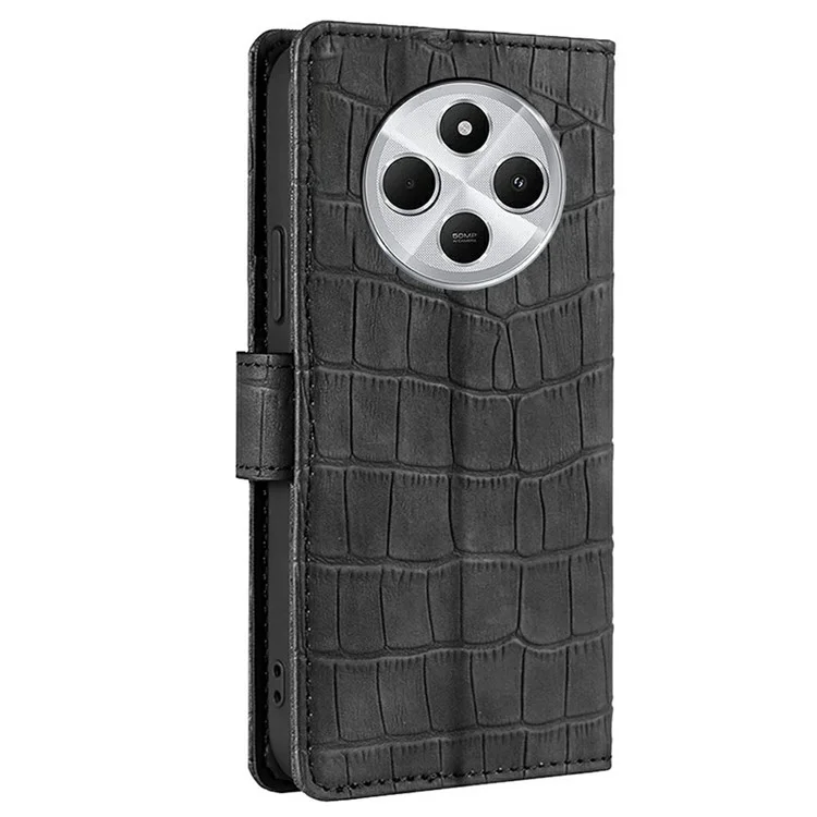 Capa de Celular Para Xiaomi Redmi 14C 4G / 14R 5G / A4 5G / Poco C75 4G Textura de Crocodilo em Couro PU - Preto
