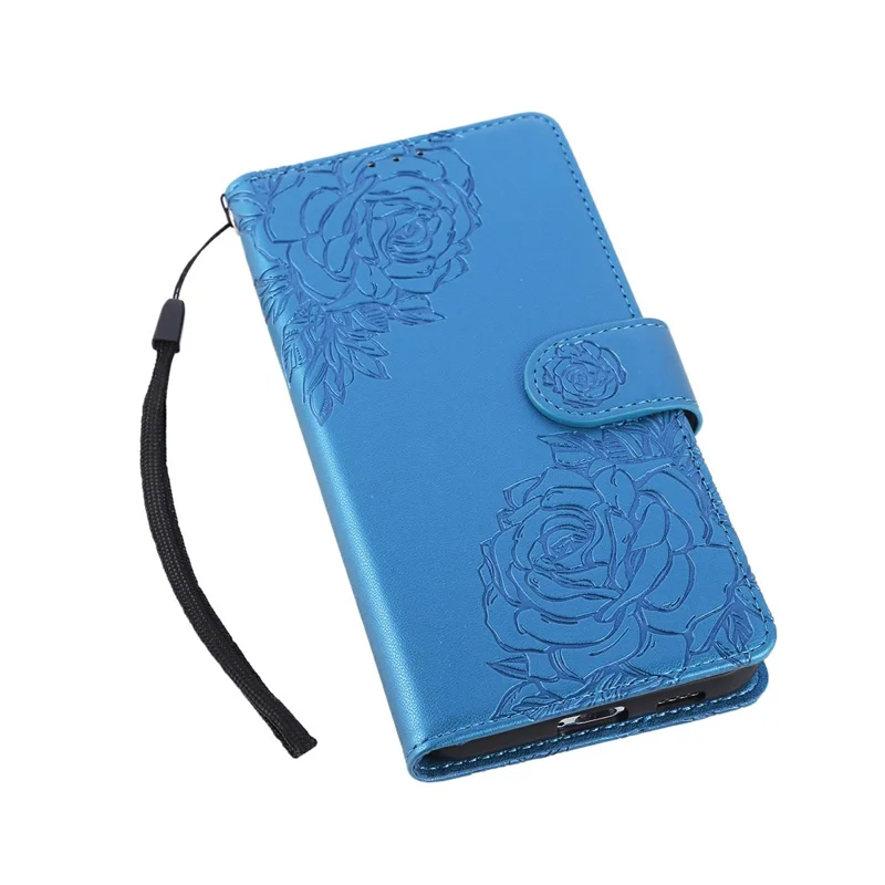 For Samsung Galaxy S22+ 5G Case Rose Flower PU Leather Wallet Phone Cover with 3 Card Slots - Blue
