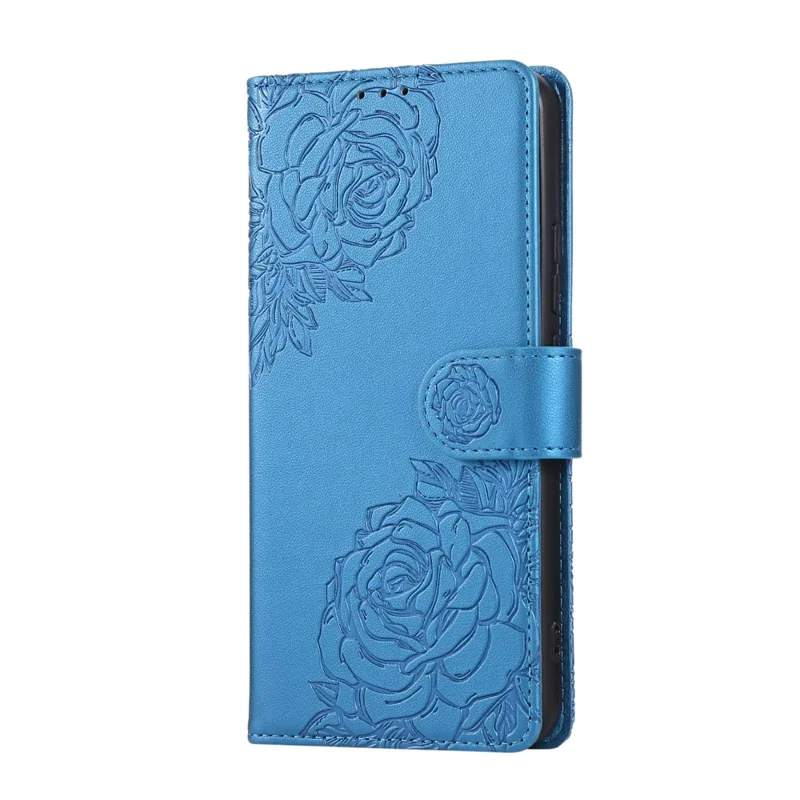 For Samsung Galaxy S22+ 5G Case Rose Flower PU Leather Wallet Phone Cover with 3 Card Slots - Blue