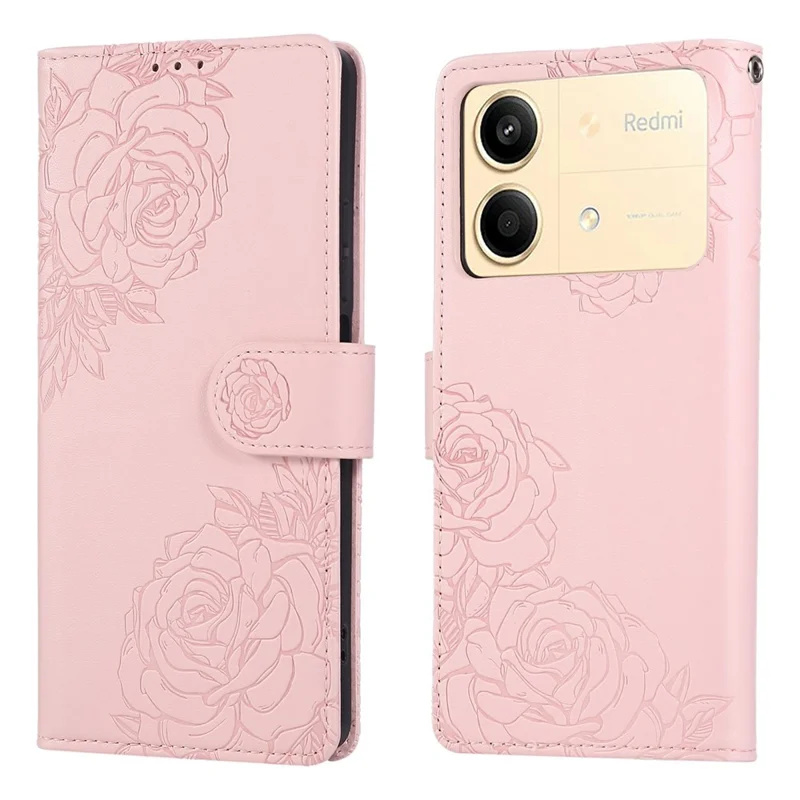 Für Xiaomi Redmi Note 13R Pro 5G Hülle Rosenblume PU-Leder Brieftasche Handyhülle mit 3 Kartenfächern - Roségold