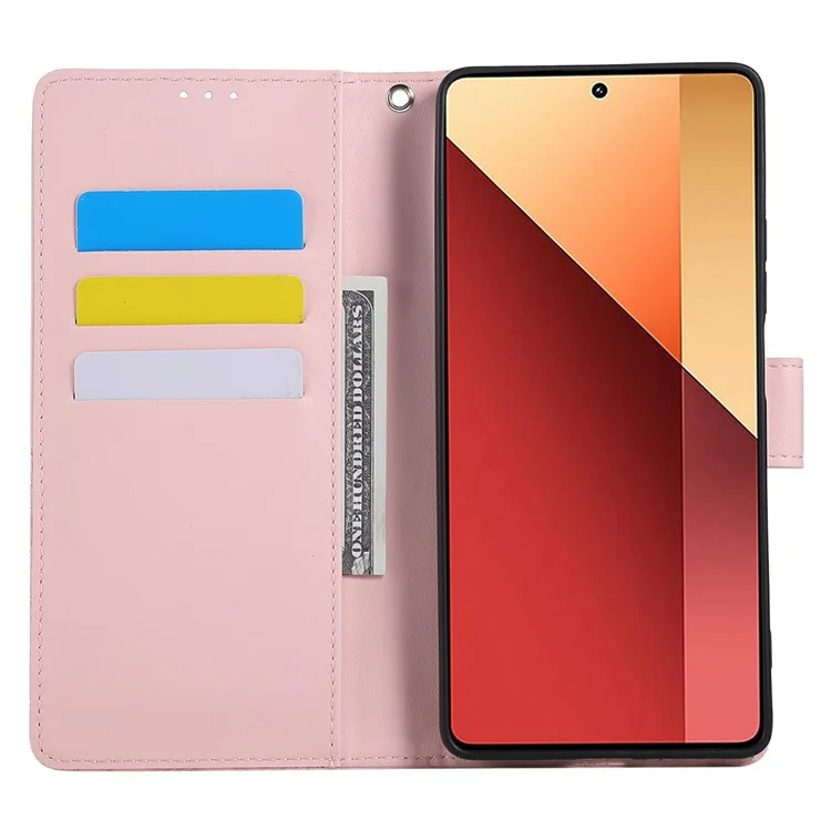 Für Xiaomi Redmi Note 13R Pro 5G Hülle Rosenblume PU-Leder Brieftasche Handyhülle mit 3 Kartenfächern - Roségold