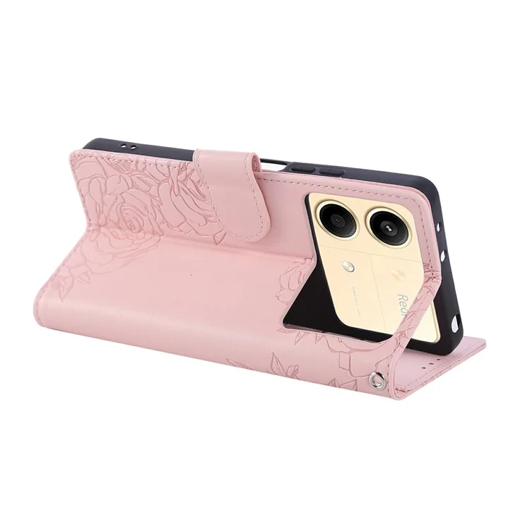 Für Xiaomi Redmi Note 13R Pro 5G Hülle Rosenblume PU-Leder Brieftasche Handyhülle mit 3 Kartenfächern - Roségold