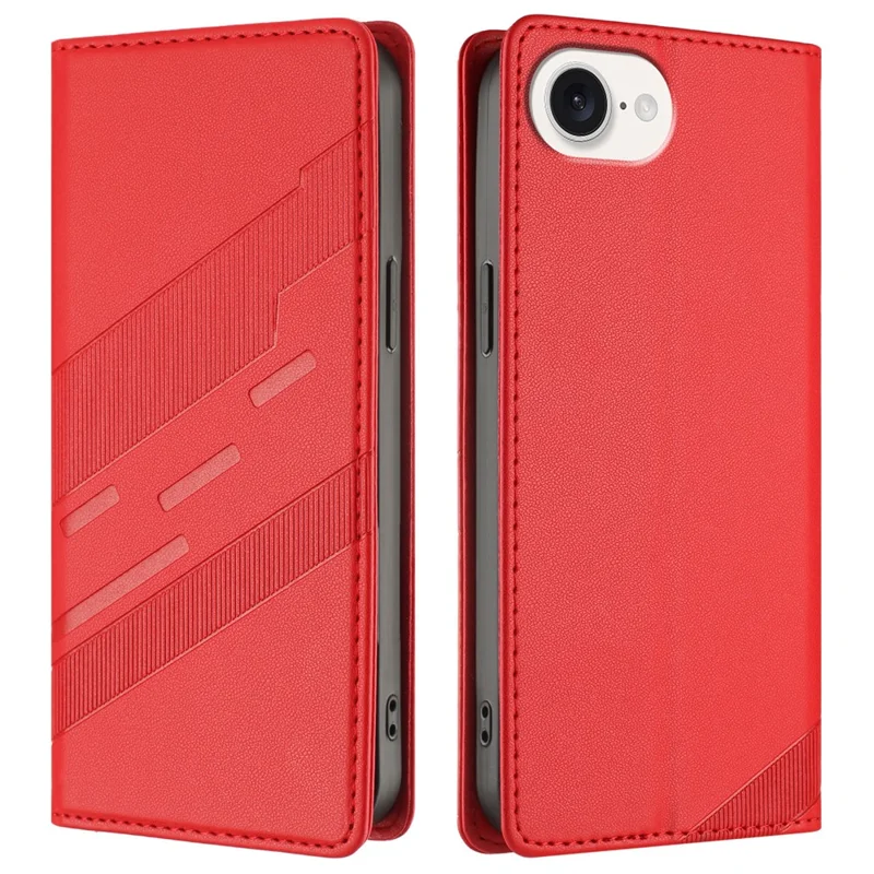 For iPhone 17e / 16e Case Punk Style  Imprinted Wallet Stand Folio Flip Leather Cover - Red