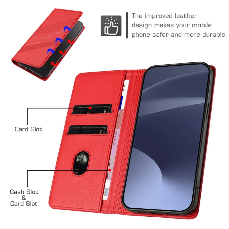 For iPhone 17e / 16e Case Punk Style  Imprinted Wallet Stand Folio Flip Leather Cover - Red