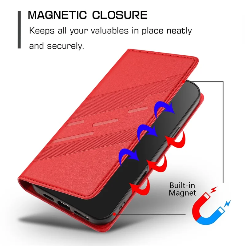 For iPhone 17e / 16e Case Punk Style  Imprinted Wallet Stand Folio Flip Leather Cover - Red