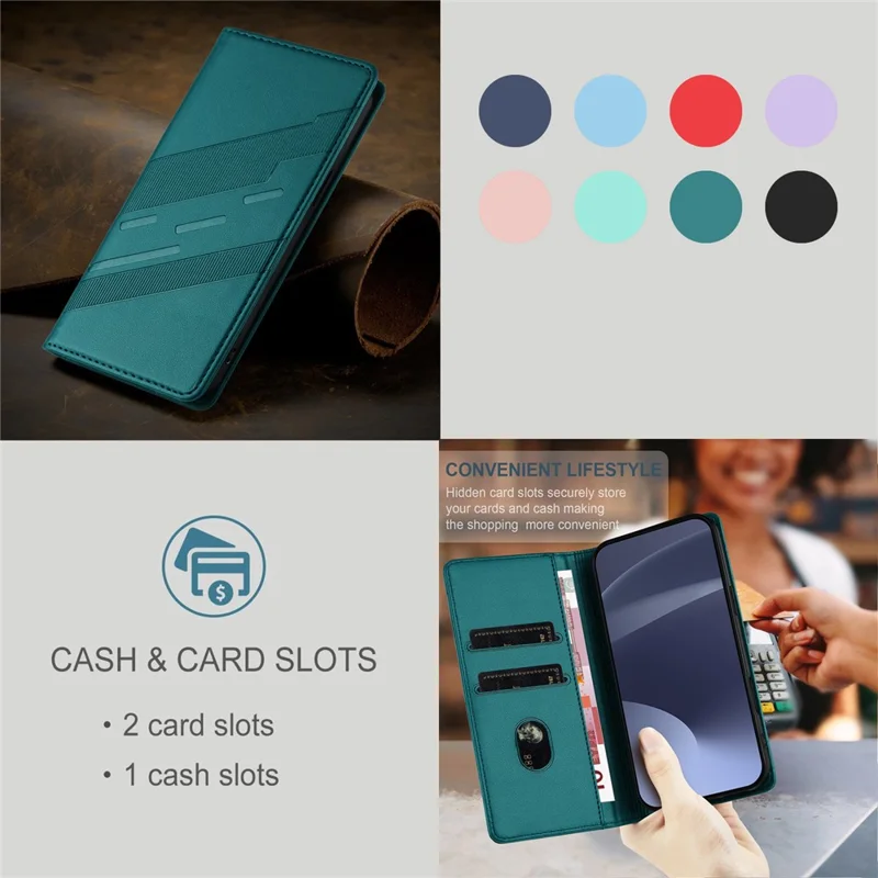 Fodral för iPhone 16e Punkstil Intryckt Väska Ställbar Folio Vipptäckning i Läder - Mörkgrön