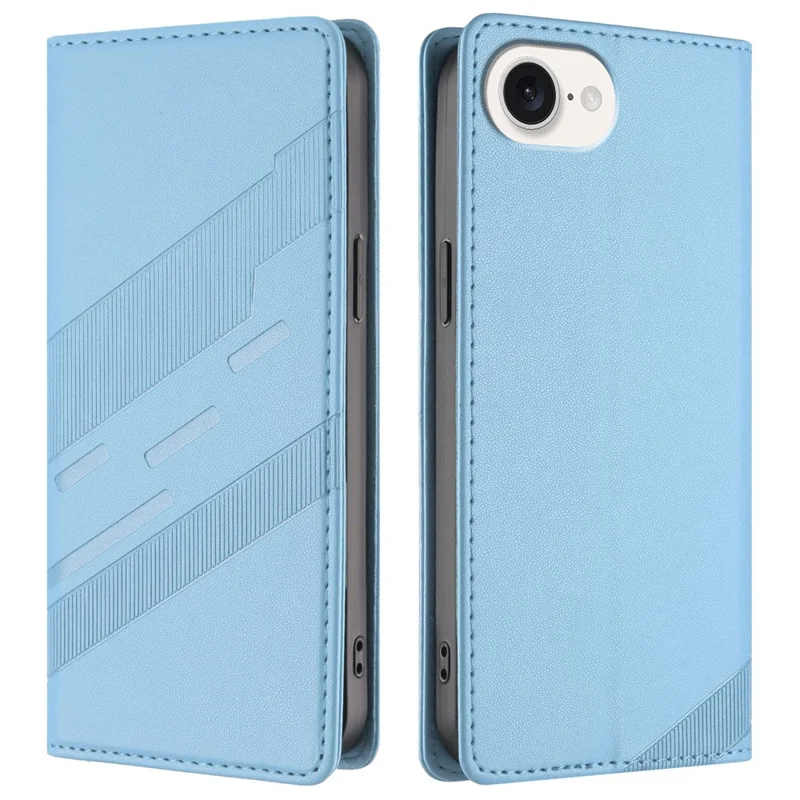 Voor iPhone 16e Hoes Punk Style  Gedrukt Portemonnee Stand Folio Flip Leren Cover - Babyblauw