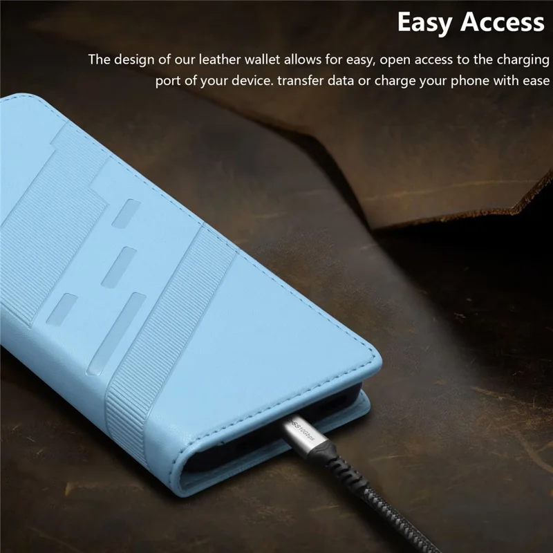 Voor iPhone 16e Hoes Punk Style  Gedrukt Portemonnee Stand Folio Flip Leren Cover - Babyblauw