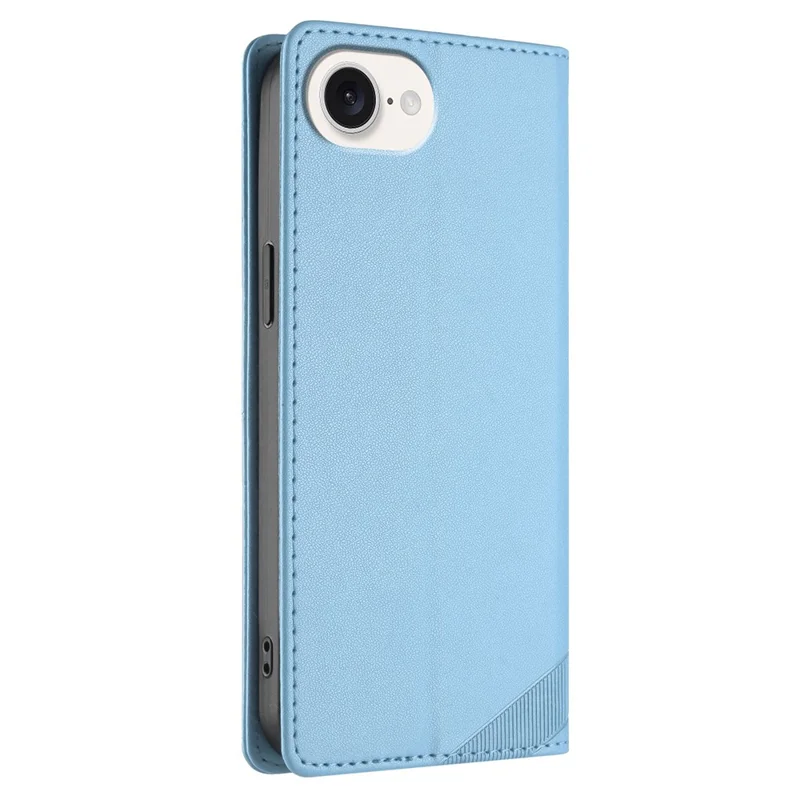 Voor iPhone 16e Hoes Punk Style  Gedrukt Portemonnee Stand Folio Flip Leren Cover - Babyblauw
