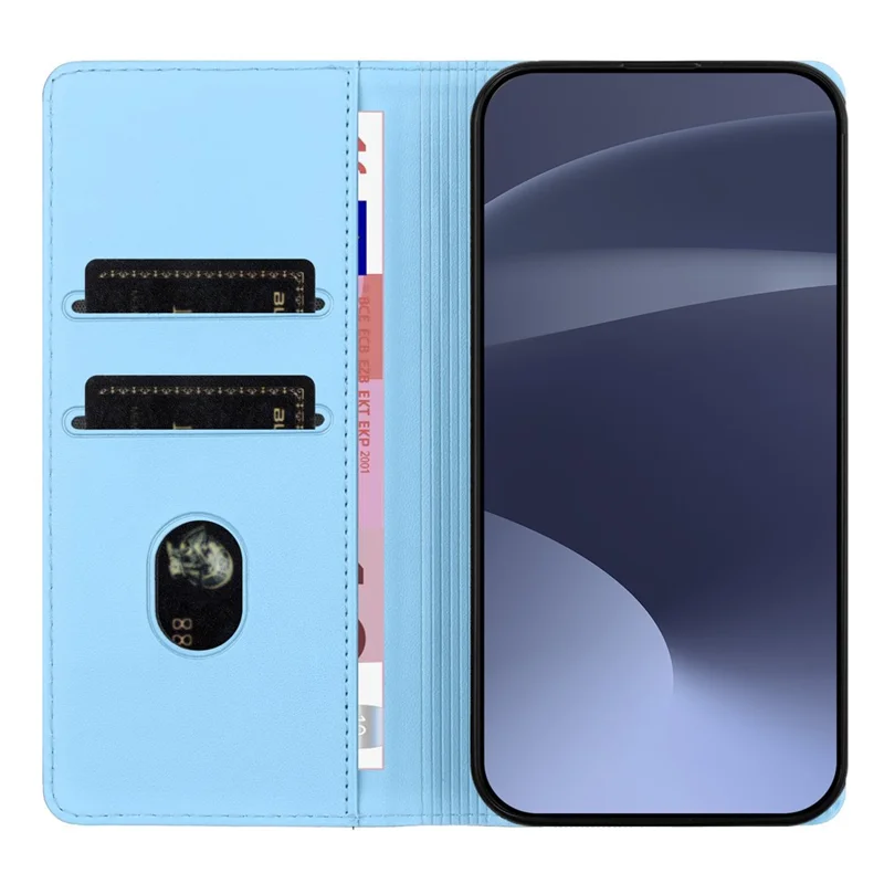 Voor iPhone 16e Hoes Punk Style  Gedrukt Portemonnee Stand Folio Flip Leren Cover - Babyblauw