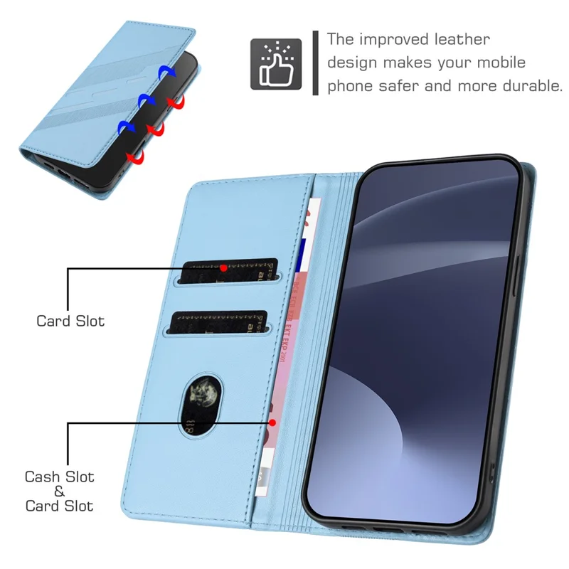 Voor iPhone 16e Hoes Punk Style  Gedrukt Portemonnee Stand Folio Flip Leren Cover - Babyblauw