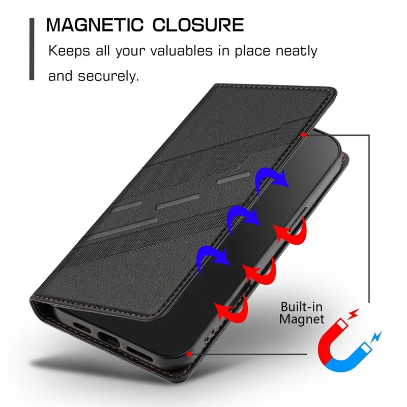 Чехол для iPhone 16e 009 в стиле Панк с рисунком, кошелек-подставка, складной кожаный чехол-книжка - Черный